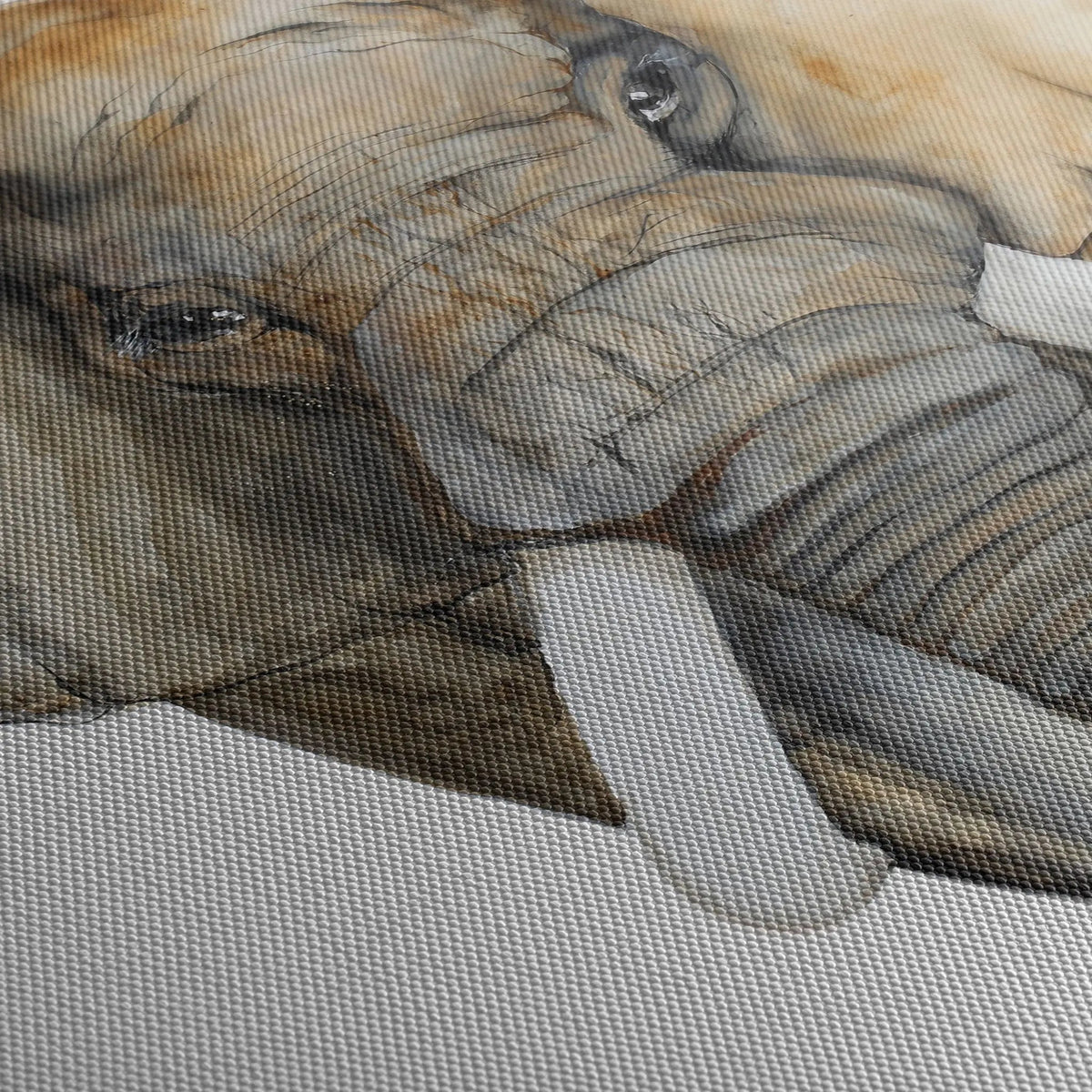 Tablou canvas pentru copii care ilustreaza un elefant desenat cu acuarela pe fundal alb elephant